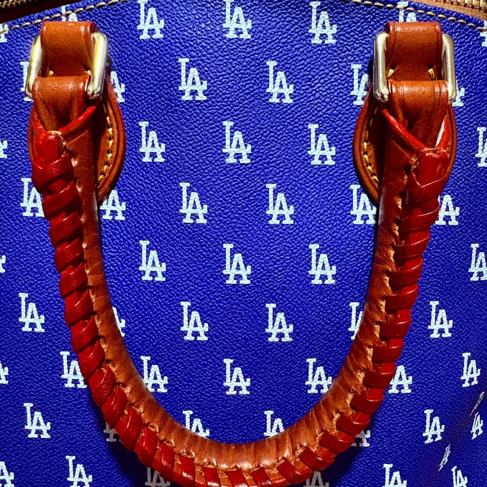 Dooney & Bourke Dodgers Gretta Handbag Blue & White with Brown Accents. - Picture 13 of 15